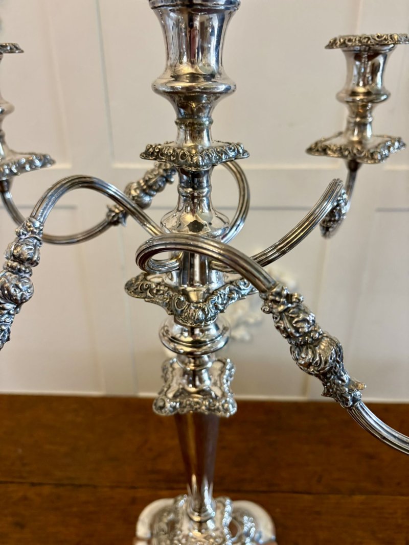 Antique Victorian Large Silver Plated Five Branch Candelabra Dining Table Centrepiece with Detachable Sconces - Image 6